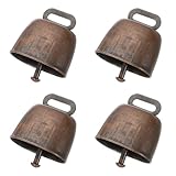 PATIKIL 1.4 x 2.4 x 1.4" ミニカウベル 4個セット アイアン製 ヴィンテージスタイル メタルフェスティブベル 動物 紛失防止用 カウベル バルク レッドブロンズ