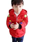 PuHao (プハオ) 子ども ダウンジャケット ダウンベスト ダウンコート 中綿コート キッズ 防寒 フード付き アウター 可愛い 男の子 冬 ボーイズ (レッド, 90cm)