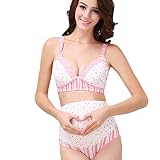[シューズラック]　ブラジャー　産褥ショーツ　2点セット　マタニティ　哺乳便利　授乳用　妊婦　産前準備　産後　ボタン付き　前開き　綿　ドット柄　水玉　かわいい　薄手　下着　ママ　お腹スッポリ包む　柔ら