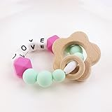Mamimami Home 木育 授乳ジュエリー 歯がため ラトル 赤ちゃんのおもちゃ 歯固め フラワー チュアブル ブレスレット クラスプ シリコン レタービーズ[BPAフリー][FDA認可済]木製