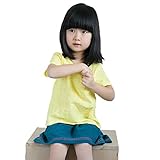 ベビーゴー　Vネック　キッズ　半袖　Tシャツ　綿麻　（イエロー　130）