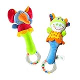ソフトPlush Animal Baby Rattleおもちゃ2個( Cow and Elephant ) Grasping Toys