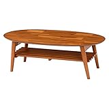 【モザイク風に組み合わせた木目天板が魅力】 折りたたみ脚 棚板付き センターテーブル 楕円形 (ライトブラウン)