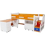 ロフトベッド システムベッド 子供用ベッド 収納ラック付 デスク付 3点セット ホワイト×ライトブラウン
