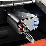 LISEN 4in1 69W シガーソケット 車載充電器 巻き取り式充電ケーブル 2本付き USB-C急速充電対応