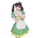 [尚基製造] メイド 服 ゴスロリ 萌え 緑 グリーン 蝶結ぶ コスプレ 衣装 フリル ロリータ カチューシャ 付き 5点 セット 清楚 可憐 ウェイトレス レディース ドレス 半袖 (S)