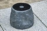 【国内加工】黒御影石の束石、沓石　（上面磨き、側面自然風仕上げ）　上面７寸、下面９寸、高さ７寸