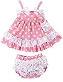 EOZY 可愛い ワンピース ベビー服 赤ちゃんドレス 2点セット ベビーショートパンツ スイムウェア 袖なしワンピ 夏着 蝶結び フリル 子供用 ピンク水玉プリント 80