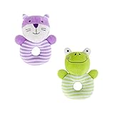 ベリーPresidentベビー乳児動物手Plush Rattleセットグリップリング猫とFrog Non Toxic教育Grasping Teethingおもちゃのセット2