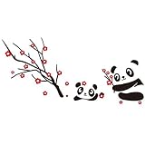 Sunward Two Cute Baby Panda Wall Sticker Home Decoration-panda and Cherry Blossom Tree Wall Paper by