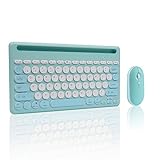 ワイヤレスキーボード マウスセット BluetoothとUSB接続両対応 マルチペアリング ４台まで接続できる ブルートゥース キーボード コンパクト テンキーレス かわいい 小型 充電式 US配列 ipad/タブレット/スマホ/iphone/パソコン/ノートパソコン用 windows/ios/android対応 (ブルー)