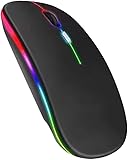 Bluetooth5.2 無線 Type-C充電式 ワイヤレスマウス 静音 薄型 瞬時接続 小型 高感度 ブルートゥース ゲーミング USB充電式 2.4GHz 3段階dpi切替 省電力 7色LEDランプ マウス ワイヤレス 3ボタン光学式 高耐久性 持ち運び便利 (ブラック)