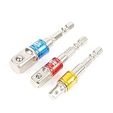 3ピース1/4 "3/8" 1/2 "ドライブパワードリルビット六角レンチスリーブエクステンションバーカラフルソケットスパナアダプタ接続ロッド