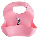 Catch-All silicone bib, zebra red/green 2 pack by Little Bot Baby キャッチオールシリコンビブ、ゼブラレッド/グリーン2パック