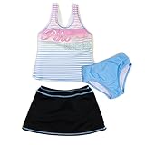PIKO 女の子用ロゴプリントタンキニ水着3セット sw1309 130cm ピンク