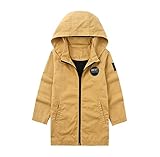 [FERE8890] ボーイズ ウインドブレーカー フード付き ロング ファスナー 春秋服 キッズ用 BEST 防風 二層 厚手 パーカー ブレーカー カーキ 適合身長150～160cm
