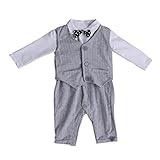 Domybestベビー服 ロンパーススーツ ロンパース+ベスト 2点セット フォーマル セレモニーロンパース オーバーオール 男の子 紳士服 長袖 ボディスーツ 春 秋 ジェントルメン 蝶結び 新生児