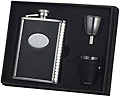 Visol Tux Ribbed Design Leather Deluxe Flask Gift Set, 6-Ounce, Black by Visol