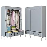 LuLuLife ワードローブカバー付き ワードローブクローゼット 洋服ダンス メタルラック ハンガーラック大容量 シンプルな布製ワードローブ 引き出し三つ付き 防塵 耐用 105*45*168cm グレー