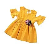 夏ベイビー服 90cm 女の子ワンピース 袖なし Pojour キッズ用かわいいストラップレスドレス キャンディーカラー 子供ギフト 綿 通気 黄色