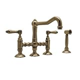 Rohl A1458LMWSTCB-2 Country Kitchen Three Leg Bridge Faucet with Metal Levers Sidespray and 9-Inch R