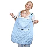 抱っこ紐カバー　抱っこ紐ケープ　撥水　防寒カバー　冬にも暖かく出かけられる　キャリアカバー　ベビーケープ　三色 (ブルー)