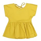 MIOIM 子供服 ベビー 赤ちゃん ワンピース 半袖 キッズ ブラウス 可愛い ソリッドカラー ドレス 発表会 入園式 お出かけ お呼ばれ チュニック イエロー 0~3歳