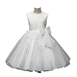 Candykids 子供ドレス 女の子 花 ピアノ 発表 会 結婚式 入園式 演奏会 花嫁介添人 卒業式 お嬢様 ドレス (140cm, ホワイト)