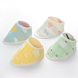 RMTIME ベビー よだれかけ 赤ちゃん 三角　ビブ スナップビブ 6重ガーゼ 綿100％　柔らかい 4枚セット 出産祝い　誕生日　プレゼント用