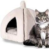 プチリュバン 犬 猫 ベッド ペットベッド アイボリー Lサイズ 小型犬 中型犬 犬猫兼用 ペットハウス ドームハウス ドーム型 冬 暖かい 折りたたみ 室内用 防寒 多頭飼い あったか 洗える ふわふわ