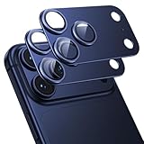 PRODELI For iPhone 17 Pro Max 専用 カメラフィルム アルミ合金製＋AR高透過率 一体型 耐衝撃 硬度9H キズ防止 高透過率 強化ガラス 防爆裂 気泡ゼロ 露出オーバー防止 アイフォン 17 プロマックス 用 レンズ 保護フィルム (ダークブルー/2枚入り)