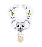 Sweet SHEEP & CLOVER cotton BIB with a TEETHER from maple tree handmade natural ecological Perfect f