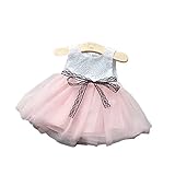 Pojour 夏 1-6歳キッズドレス 子供かわいいチュールワンピース 半袖 通気 綿 ピンク(80cm)