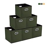 【SUMart】折り畳み 収納ボックス キューブボックス 金属取っ手 寝室 引き出し クローゼット おもちゃ 事務室 ギフト くすり 学生 【6つ入り】 (オリーブドラブ)