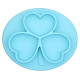 Kukeベビー食器　三つ葉の形ランチプレートランチ皿子供用　シリコンミニマット　キッズ食事マット　ベビー テーブルマット　離乳食　ぴったり吸着 丸洗い 滑り止めブルー