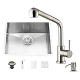 Vigo 23インチアンダーマウントシングルボウル16ゲージステンレススチールキッチンシンクwith Avondaleステンレススチール蛇口、グリッド型部品、ストレーナー、ソープディスペンサー