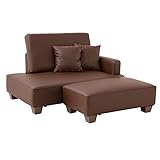ソファ カウチソファ オットマン コンパクト コーナー フロア ローソファ (PVCブラウン)