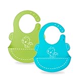 OFUN ベビービブ 2枚組 お食事エプロン 赤ちゃん よだれかけ 幼児用エプロン 防水 ソフト ベビー 速乾性　抗菌ビブ ブルーグリーン