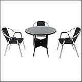 人工ラタンチェア3脚 丸テーブル1台 4点セット 強化ガラス ブラック 籐 肘掛けカバー付き 家具 ファニチャー インテリア スタッキングチェア リビング chair 椅子 南国 アジアン バリ風 リ