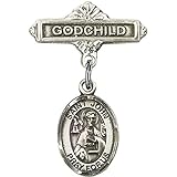 スターリングシルバー赤ちゃんバッジwith St。John the ApostleチャームとGodchildバッジピン1 x 5 / 8インチ