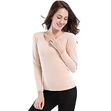 【TaoTech】 裏起毛 ヒート インナー 10分袖 体感温度UP 全7色 レディース 長袖 Uネック 暖かい カジュアル (ベージュ, L)