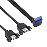 cablecc 5Gbps 19/20ピン マザーボードヘッダー - USB 3.0デュアルポート メスネジマウントタイプ延長ケーブル 90度ダウンアングル
