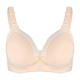 ベビー授乳用ブラジャーコットン通気性コットンフロントオープンワイヤフリー睡眠ブラッド母乳授乳授乳妊婦用服(90B-ベージュ)