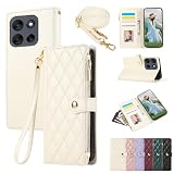 Yuotky for motorola moto g66j / g66y 5G ケース 手帳型 Moto g66j 5G ケース ショルダー Ｍoto g66y 5g スマホケース ひし形柄 モトローラ G66j カバー 人気 女性 モトローラ G66y スマホカバー 肩掛け カード収納 ジップ付き財布 小銭入れ 横置き機能 シンプル お洒落 携帯ケース (パールホワイト)