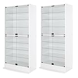 【地球家具】フィギュアラック「ワイド」新シリーズ LED兼用 幅83cm 開き戸 ハイタイプ 本体【正規品】[鍵付きコレクションケース] [耐震]（開き戸 ハイタイプ、深型（奥行39cm）、ホワイト） 2台セット