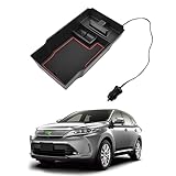 Auto Spec トヨタ ハリアー 60系 に適合 内蔵型コンソールボックス Harrier H25.12～現行 2ポートUSB充電付き 車内収納ボックス 3Dトレイ 小物入れ 車種専用設計 内装 パーツ 滑り止め ラバーマット1点付き 収納アクセサリー 装着簡単 (ハリアー 60系, LEDセンサーライト＆USBポート付き)