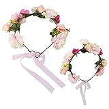 【ノーブランド品】 2個　ママ　ベビー　親子　結婚式　ビーチ　ヘアバンド　造花　お花の冠　髪飾り　お花飾り　花輪　写真の小道具　全2色 - 赤