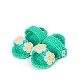 Sunward Infant Baby Girls Boys Soft Crib Crochet Knit Sandal Shoes-learn to Walk (2 flowers green) b