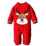 starxinベビー暖かいロンパース幼児用新生児男の子女の子かわいいクリスマス鹿ぬいぐるみフード付き長袖ニットセーター 18M(12~18months) レッド GP-666
