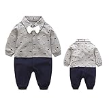 Ainial　ロンパース　ベビー　長袖　男の子　前開き　春　夏　秋　カバーオール　新生児　赤ちゃん　可愛い　リボン付き　コットン　ボディースーツ　オールインワン　紳士　フォーマル　結婚式　セレモニー
